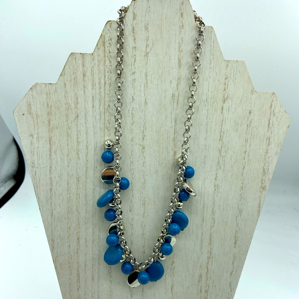 Silver And Blue Beaded Necklace